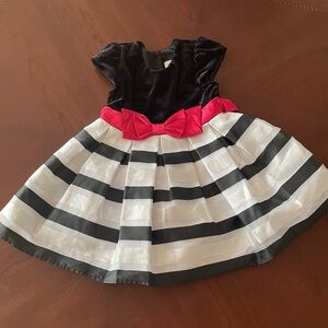 Jona Michelle Black & White Striped Dress with Red Bow, Sz 3T